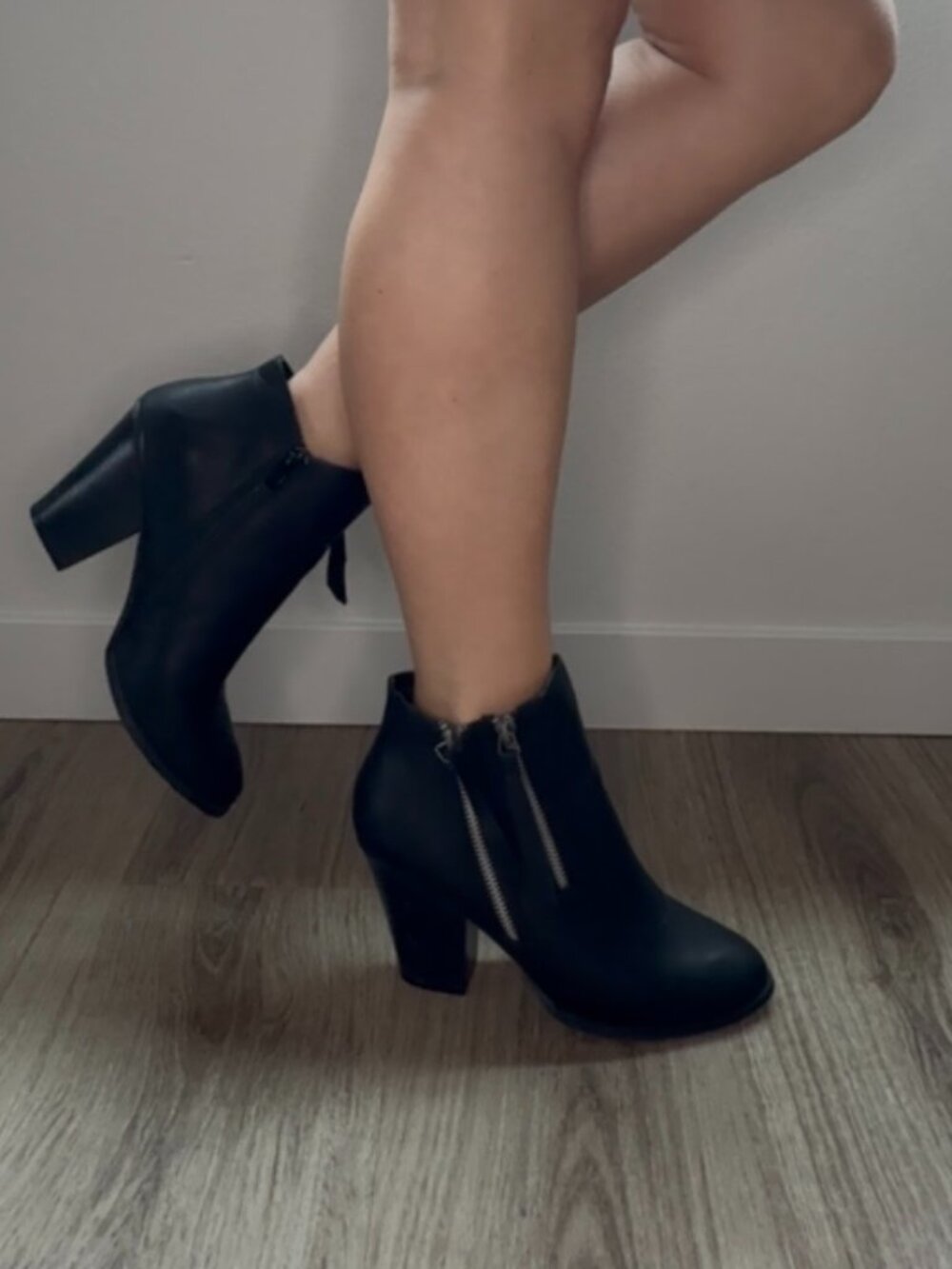 Faux Leather Heel Ankle Booties